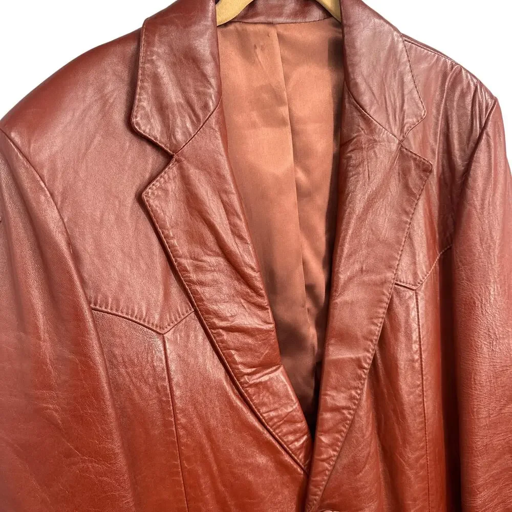 VTG Miller Western Leather Blazer Jacket Brown 42 Ranch Cowboy Classic Coat 70s